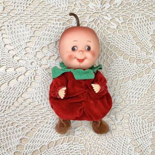 Vintage Small Small World Fruit Babies Red Apple Bean Bag Plush Doll Wonky Eyes