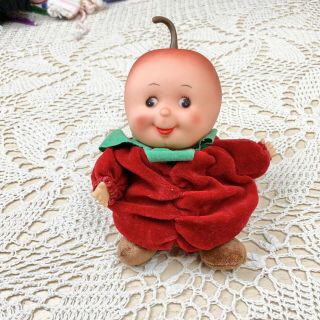 Vintage Small Small World Fruit Babies Red Apple Bean Bag Plush Doll Wonky Eyes 2