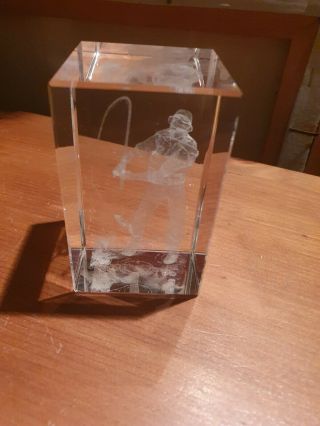 Vintage Glass Fishing Fisherman Paperweight Interesting Collectable Unusal Gift