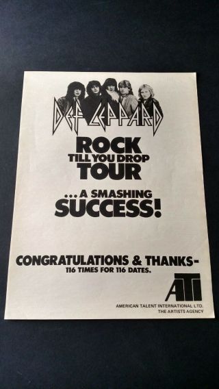 Def Leppard Rock Till You Drop Tour 1983 Rare Print Promo Poster Ad