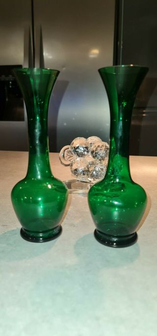 2 X Green Single Stem Flower Vases