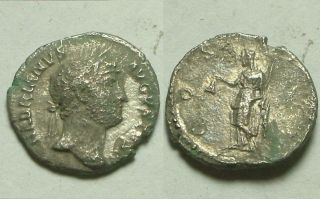 Ancient Roman Silver Coin Denarius Hadrian 125ad Libertas Puleus Scepter