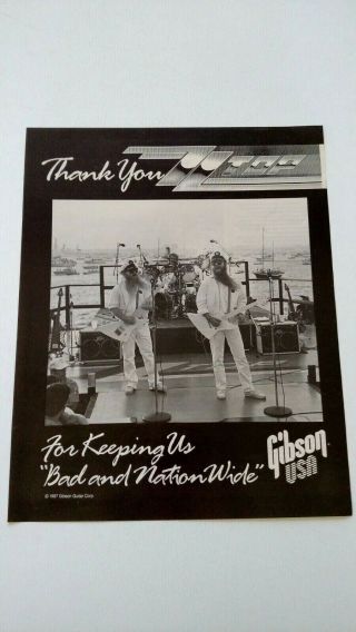 Zz Top Thank You From Gibson Guitar Usa 1987 Rare Print Promo Poster Ad