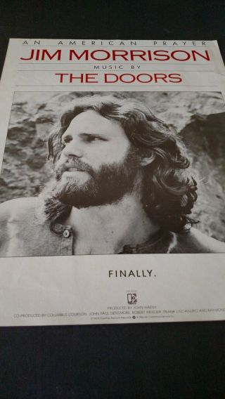 Jim Morrison.  An American Prayer Music By The Doors 1978 Promo Poster Ad