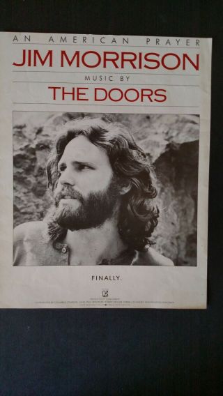 JIM MORRISON.  An American Prayer Music By The Doors 1978 Promo Poster Ad 2