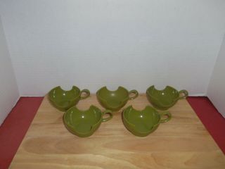 Set Of 5 Pyrex Green Plastic Roly Poly Cup Holders & One Glass