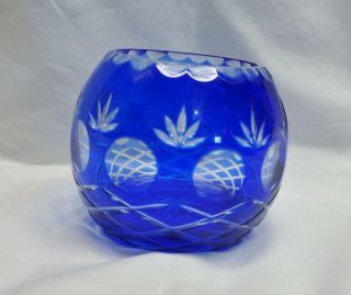 Lovely Etched Cobalt Blue Glass Rose Bowl.  Pretty