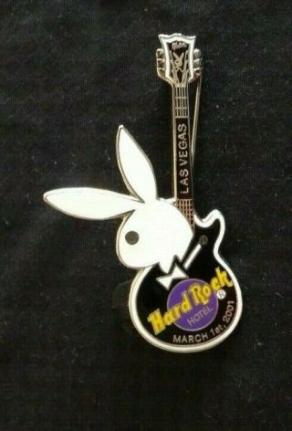Hard Rock Cafe Pin Black Guitar With White Playboy Bunny Las Vegas 2001