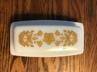 Vintage Pyrex Gold Butterfly Floral Design Milk Glass Butter Dish
