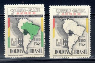 1943 Brazil No Green Error On Bolivia Accord With All Color Mnh