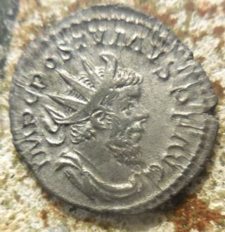 About EF for Type Postumus.  Romano - Gallic Emperor,  AD 260 - 269.  AR Antoninianus 2