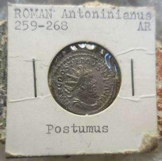 About EF for Type Postumus.  Romano - Gallic Emperor,  AD 260 - 269.  AR Antoninianus 3