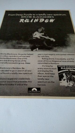 Ritchie Blackmore.  Rainbow 1975 Promo Poster Ad