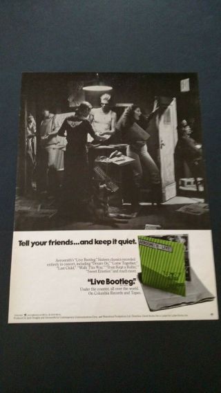 Aerosmith " Live Bootleg " 1978 Rare Print Promo Poster Ad