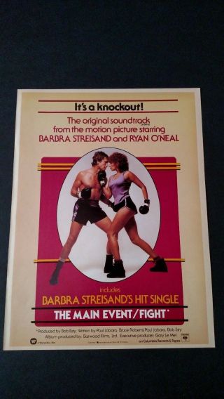 Barbra Streisand " The Main Event " (1979) Rare Print Promo Poster Ad