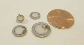 Jo Parker Dollhouse Miniature 1/2 " Scale Porcelain Dish Place Setting Purple