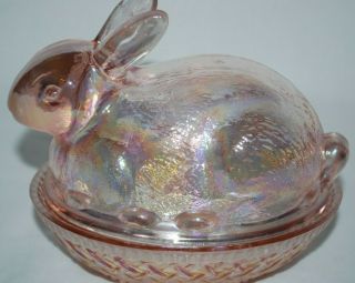 Lenox Imperial Pink Carnival Iridescent Bunny Rabbit On Basketweave Nest