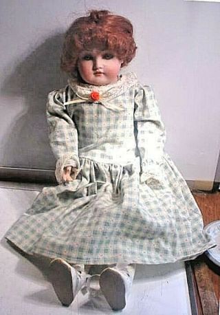 Vintage Porcelain German 18 " Tall Doll - Blue Eyes - Leather Body - Open Mouth