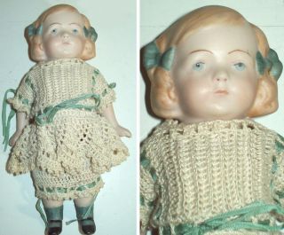 6 " Antique German All Bisque Doll Marked " Germany " On Back Reglued Shoe Left Leg
