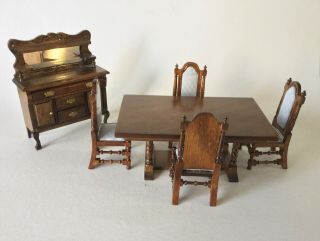 Concord Miniature Dollhouse Wood Dining Room Set & Sideboard 1:12 Scale
