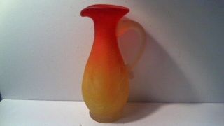 Vintage Hand Made / Blown Orange / Yellow Crackle 5 3/8 " Pitcher Applied Handle