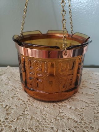 Vintage Princess House Amber Glass Hanging Candle Planter 646 Mid - Century