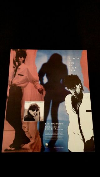 The Cars Ric Ocasek " This Side Of Paradise " Rare Print Promo Poster Ad