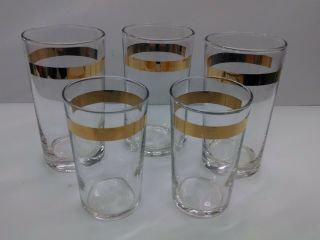 Set Of 5 Vintage Juice Cocktail Drinking Glasses W/ Gold Ribbon Trim Mark Sss