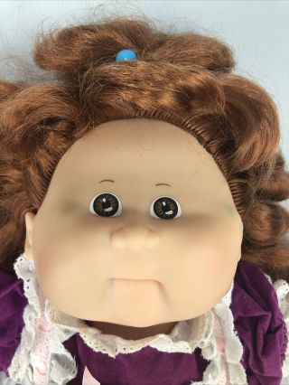 VTG Cabbage Patch Kids Talking Girl Doll Red Head Purple Dress with Apron AA 2