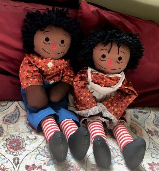 Vintage Handmade African American Raggedy Ann And Andy Dolls 24 "