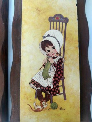 Vintage Holly Hobbie Girl Wall Plaques Pair Ward USA 11 
