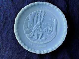 Vintage Fenton Blue Milk Glass Bi - Centennial Plate Issued Jan.  1,  1975