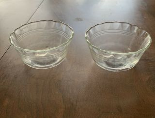 Set Of 2 Vintage Clear Pyrex Custard Cups Scalloped Edge 3 Rings 463