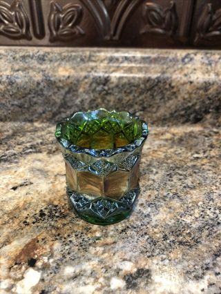 Iridescent Green Carnival Glass Vintage Imperial Glass Toothpick Holder