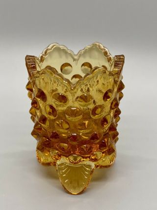 Vintage Fenton Amber Hobnail Glass Footed Votive Candle Holder 2