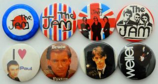 The Jam And Paul Weller Badges 8 X Vintage Jam Pin Badges