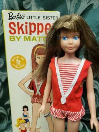 Vintage Brunette Straight Leg Skipper Doll W Box Little Sister 1960 