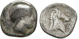 Ancient Greece 5 - 4 Cent Bc Thessaly Pharsalos Silver Hemidrachm Athena Horse