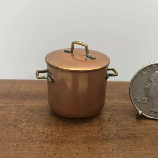 Dollhouse Miniature Vintage Heavy Copper Cooking Pot With Lid High - End Quality