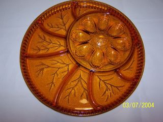 Vintage Indiana Glass Tree Of Life Deviled Egg Plate,  Relish Tray Amber