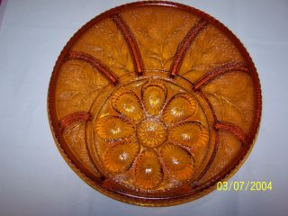 Vintage Indiana Glass TREE of LIFE Deviled Egg Plate,  Relish Tray AMBER 2
