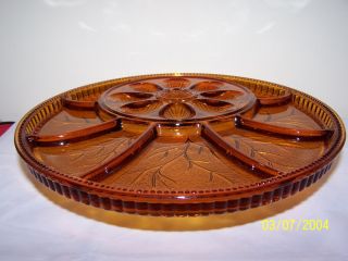 Vintage Indiana Glass TREE of LIFE Deviled Egg Plate,  Relish Tray AMBER 3
