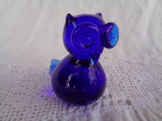 Vintage Cobalt Blue Art Glass Owl Figurine Paperweight