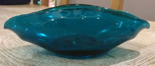 Collectable 1960s SOWERBY Art Glass Boat Shape Glass Bowl - 7”long Petrol Blue - Vgc 3