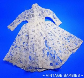 Barbie Doll Sized White Lace Dress Near Vintage 1960 