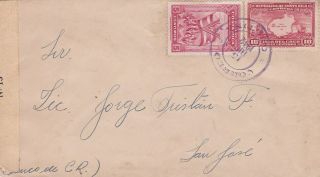 1942 Costa Rica 2 Stamps On Orotina Censored Cover To San Jose D