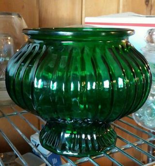 Vintage E O Brody Co.  Forest Green Fluted Bowl Vase G 105 Cleveland Oh,  U.  S.  A.
