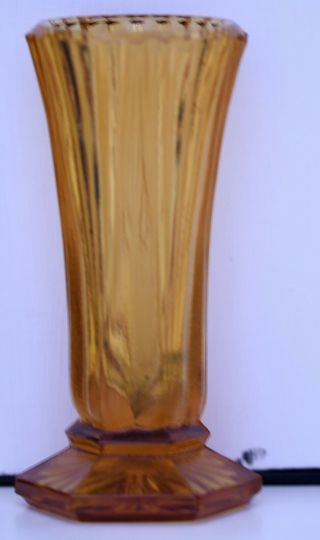 Vintage Miniature Art Deco Amber Coloured Pressed Glass Bud/posy Vase