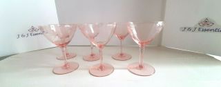 Set Of 6 Vintage Pink Depression Glass Etched Panel Wine Champagne 5.  5 " Goblets