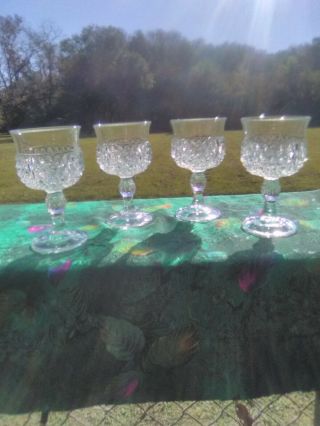 4 Vintage Indiana Glass Diamond Point Clear Wine/water Goblet